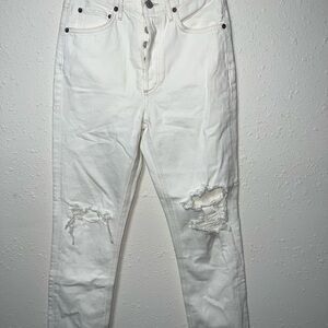 NWT Agolde‎ White Riley Crop Azure Distressed Jeans